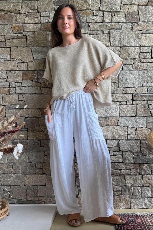 Huxley Barrel Pant White
